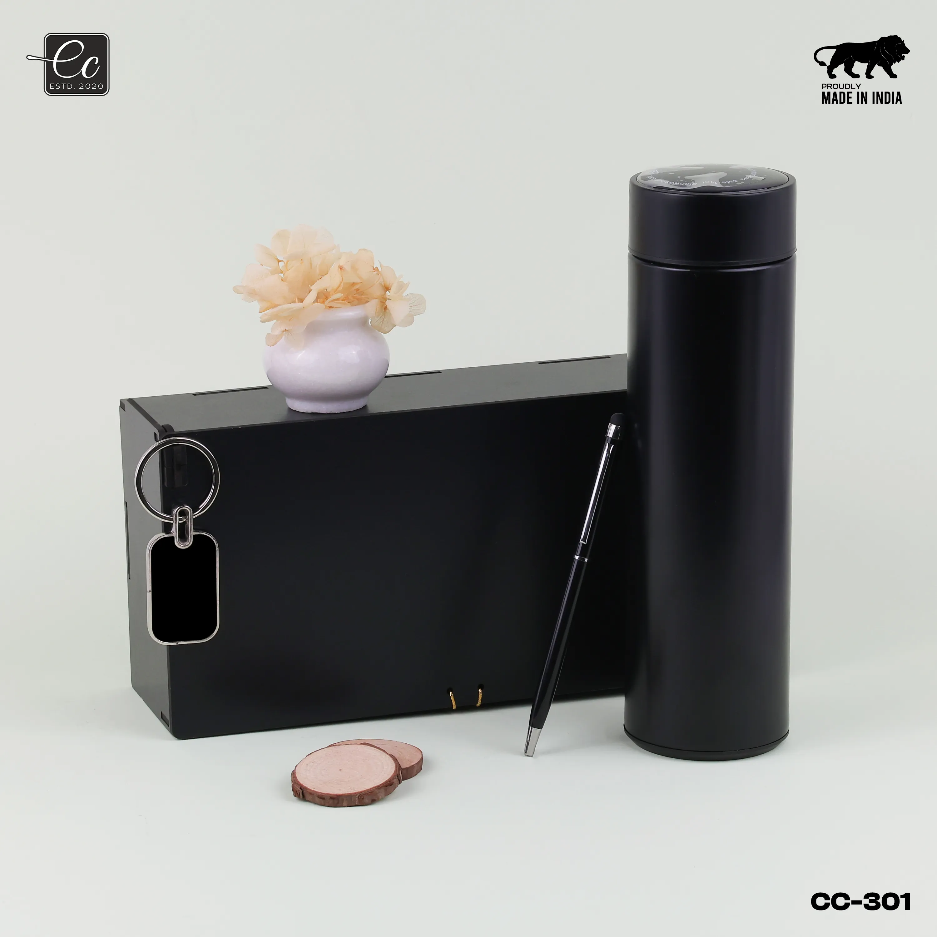 3 in 1 Corporate Gift Set includes Metal Pen, Keychain & Temperature Bottle